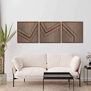 Ahşap Duvar Tablosu, 3 Parça Ahşap Modern Duvar Dekoru, Soyut Desen Duvar Paneli, Ceviz 71x71 cm
