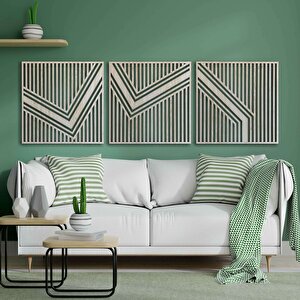 Ahşap Duvar Tablosu, 3 Parça Ahşap Modern Duvar Dekoru, Soyut Desen Duvar Paneli, Akçaağaç 71x71 cm