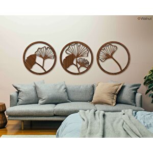 Ahşap Duvar Tablosu, 3 Parça Ahşap Modern Duvar Dekoru, Yaprak Desen Duvar Paneli, Ceviz 71x71 cm