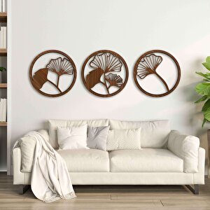 Ahşap Duvar Tablosu, 3 Parça Ahşap Modern Duvar Dekoru, Yaprak Desen Duvar Paneli, Ceviz 71x71 cm