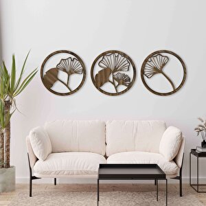 Ahşap Duvar Tablosu, 3 Parça Ahşap Modern Duvar Dekoru, Yaprak Desen Duvar Paneli, Akasya 71x71 cm