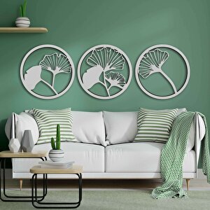 Ent Wood Art Ahşap Duvar Tablosu, 3 Parça Ahşap Modern Duvar Dekoru, Yaprak Desen Duvar Paneli, Beyaz