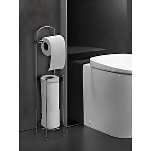 Ayaklı Wc Kağıtlı Yedek Kağıt Hazneli Tuvalet Kağıtlığı Yuvarlak Krom    405 - B