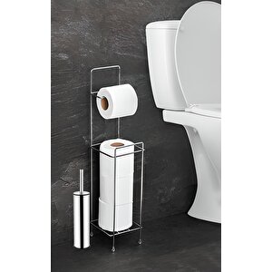 Ayaklı Wc Kağıtlı Yedek Kağıt Hazneli Tuvalet Kağıtlığı Wc Tuvalet Fırçası Krom