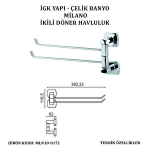 İgk Yapi - Çeli̇k Banyo Mi̇lano İki̇li̇ Döner Havluluk (mln10-017)