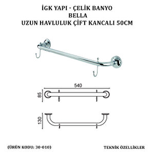İgk Yapi - Çeli̇k Banyo Bella Uzun Havluluk Çi̇ft Kancali 50cm (30-010)