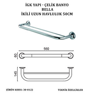 İgk Yapi - Çeli̇k Banyo Bella İki̇li̇ Uzun Havluluk 50cm (30-012)