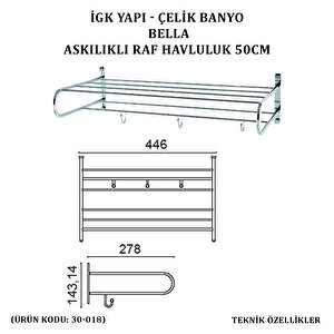 İgk Yapi - Çeli̇k Banyo Bella Askilikli Raf Havluluk 50cm (30-081)