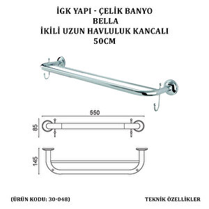 İgk Yapi - Çeli̇k Banyo Bella İki̇li̇ Uzun Kancali Havluluk 50cm (30-048)