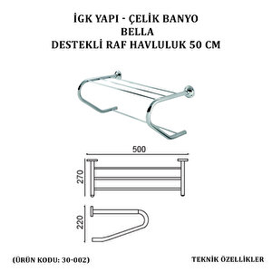İgk Yapi - Çeli̇k Banyo Bella Destekli̇ Raf Havluluk 50cm (30-002)