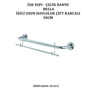 İgk Yapi - Çeli̇k Banyo Bella İki̇li̇ Uzun Havluluk Çi̇ft Kancali 50cm (30-011)
