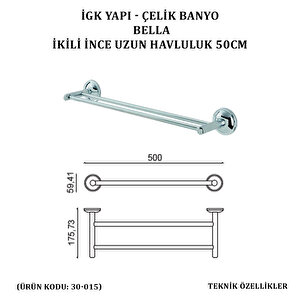 İgk Yapi - Çeli̇k Banyo Bella İki̇li̇ İnce Uzun Havluluk 50cm (30-015)