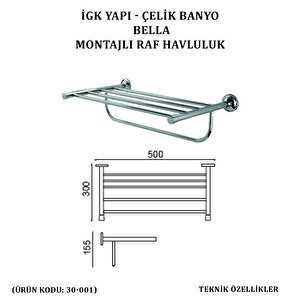 İgk Yapi - Çeli̇k Banyo Bella Montajli Raf Havluluk 50cm (30-001)