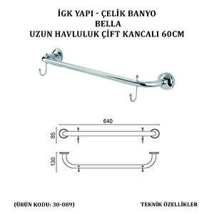 İgk Yapi - Çeli̇k Banyo Bella Uzun Havluluk Çi̇ft Kancali 60cm (30-089)