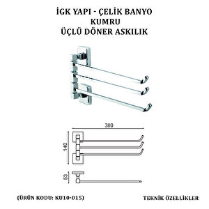 İgk Yapi - Çeli̇k Banyo Kumru Üçlü Döner Havluluk (ku10-015)