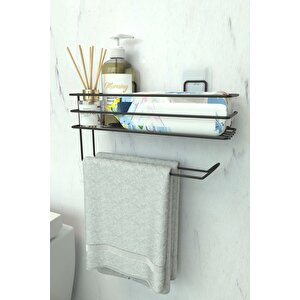 Yapışkanlı Raflı Kağıt Rulo Havluluk Peçetelik Havlu Kağıtlık Siyah Banyo Mutfak Düzenleyici Raf