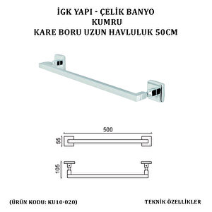 İgk Yapi - Çeli̇k Banyo Kumru Kare Boru Uzun Havluluk 50cm (ku10-020)
