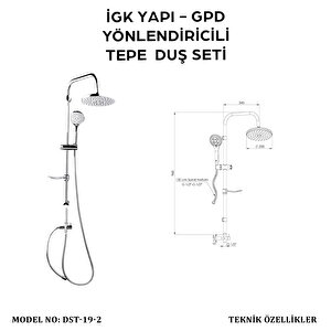 İgk Yapi - Gpd Dst192 Yönlendi̇ri̇ci̇li̇ Duş Seti̇ (3 Fonksi̇yonlu El Duşu + Ø200)