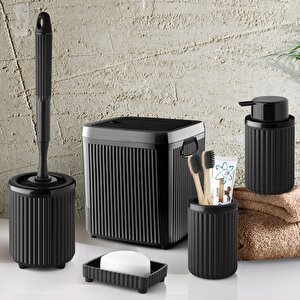 Çöp Kovası Tuvalet Fırçası Sıvı Sabunluk Diş Fırçalık Katı Sabunluk 5 Parça Banyo Seti 5 Litre Siyah  3088