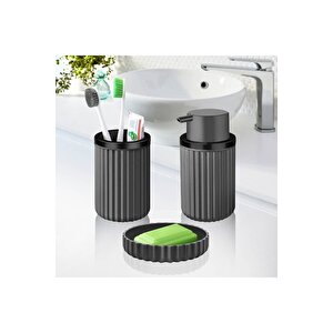 Banyo Takımı Diş Fırçalık Sıvı Sabunluk Katı Sabunluk 3 Lü Set Gri 3319        601 - C - Gri̇