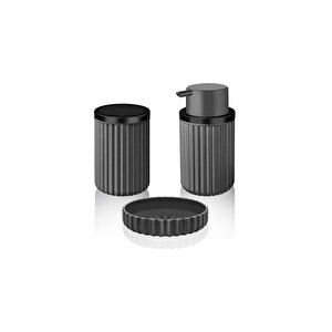 Banyo Takımı Diş Fırçalık Sıvı Sabunluk Katı Sabunluk 3 Lü Set Gri 3319        601 - C - Gri̇