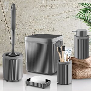Çöp Kovası Tuvalet Fırçası Sıvı Sabunluk Diş Fırçalık Katı Sabunluk 5 Parça Banyo Seti 5 Litre Gri  3088