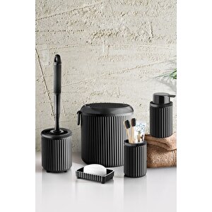 Çöp Kovası Tuvalet Fırçası Sıvı Sabunluk Diş Fırçalık Katı Sabunluk 5 Parça Banyo Seti 4 Litre Siyah 3005