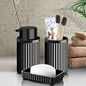 Banyo Takımı Diş Fırçalık Sıvı Sabunluk Katı Sabunluk 3 Lü Set Si̇yah P-3319