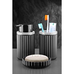 Banyo Takımı Diş Fırçalık Sıvı Sabunluk Katı Sabunluk 3 Lü Set Si̇yah P-3319