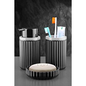 Banyo Takımı Diş Fırçalık Sıvı Sabunluk Katı Sabunluk 3 Lü Set Si̇yah P-3319