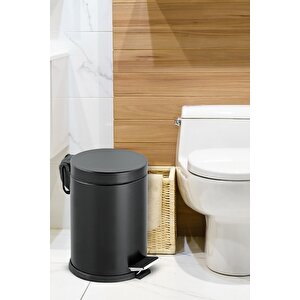 Pedallı Çöp Kovası Tuvalet Wc Fırçası Banyo Çöp Kovası 2'li Banyo Seti Siyah 3 Litre