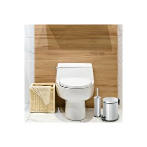 Sas 5 Li̇tre Krom 2'li Banyo Seti Pedallı Çöp Kovası Wc Klozet Tuvalet Fırça Seti Banyo Çöp Kovası