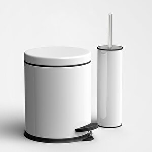 Sas Beyaz 3 Litre 2'li Banyo Seti Pedallı Çöp Kovası Wc Klozet Tuvalet Fırça Seti Banyo Çöp Kovası