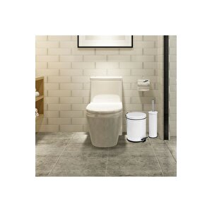 Sas Beyaz 3 Litre 2'li Banyo Seti Pedallı Çöp Kovası Wc Klozet Tuvalet Fırça Seti Banyo Çöp Kovası