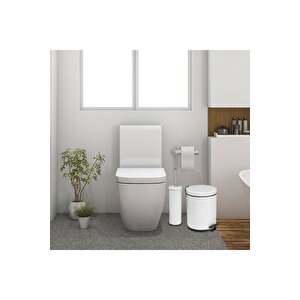 Sas Beyaz 3 Litre 2'li Banyo Seti Pedallı Çöp Kovası Wc Klozet Tuvalet Fırça Seti Banyo Çöp Kovası