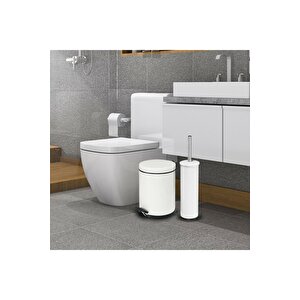 Sas Beyaz 3 Litre 2'li Banyo Seti Pedallı Çöp Kovası Wc Klozet Tuvalet Fırça Seti Banyo Çöp Kovası