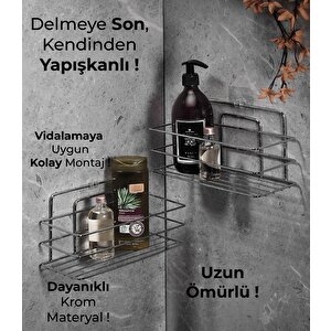 Yapışkanlı Banyo Düzenleyici Şampuanlık Duş Rafı Krom Tş-01