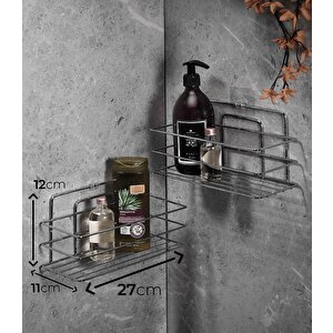 Yapışkanlı Banyo Düzenleyici Şampuanlık Duş Rafı Krom Tş-01