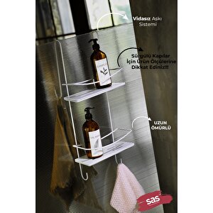 Ömür Boyu Paslanmaz Kristal Raf Banyo Düzenleyici Şampuanlık Beyaz Duşakabin Askısı  Dşbb