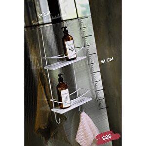 Ömür Boyu Paslanmaz Kristal Raf Banyo Düzenleyici Şampuanlık Beyaz Duşakabin Askısı  Dşbb