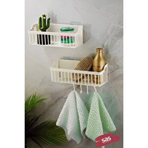 Yapışkanlı Banyo Rafı Banyo Düzenleyici Duş Rafı Organizer Şampuanlık Beyaz Tşp-01