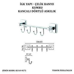 İgk Yapi - Çeli̇k Banyo Kumru Kancali Dörtlü Askilik (ku10-057)