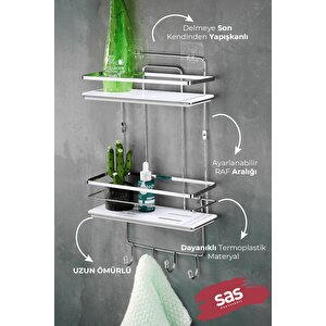Yapışkanlı Ömür Boyu Paslanmaz Kristal Ayarlanabilir Raf Banyo Düzenleyici Şampuanlık Lş-02 Kbkk