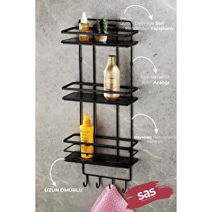 Yapışkanlı Ömür Boyu Paslanmaz Kristal Ayarlanabilir Raf Banyo Düzenleyici Şampuanlık Siyah - Siyah Lş-03 Sssk