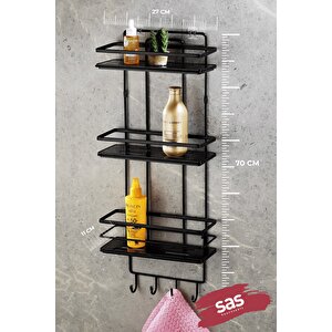 Yapışkanlı Ömür Boyu Paslanmaz Kristal Ayarlanabilir Raf Banyo Düzenleyici Şampuanlık Siyah - Siyah Lş-03 Sssk