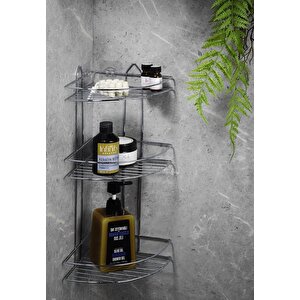 Yapışkanlı Banyo Köşeliği Düzenleyici Şampuanlık Duş Rafı Krom Ek-03