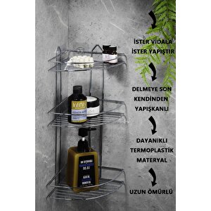 Yapışkanlı Banyo Köşeliği Düzenleyici Şampuanlık Duş Rafı Krom Ek-03