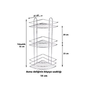 Yapışkanlı Banyo Köşeliği Düzenleyici Şampuanlık Duş Rafı Krom Ek-03