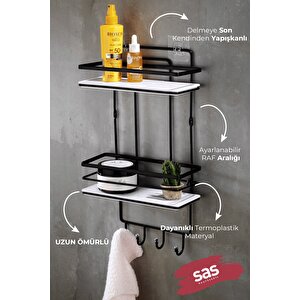 Yapışkanlı Ömür Boyu Paslanmaz Kristal Ayarlanabilir Raf Banyo Düzenleyici Şampuanlık Siyah - Siyah Lş-02 Sbsk