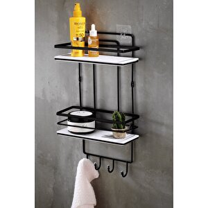 Yapışkanlı Ömür Boyu Paslanmaz Kristal Ayarlanabilir Raf Banyo Düzenleyici Şampuanlık Siyah - Siyah Lş-02 Sbsk